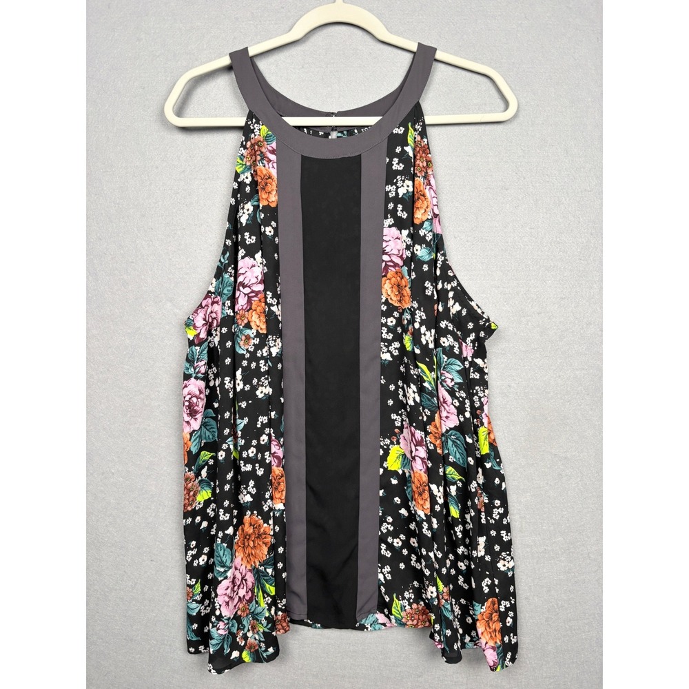Torrid Tank Womens 3 3X Floral Halter Sleeveless Keyhole Back
